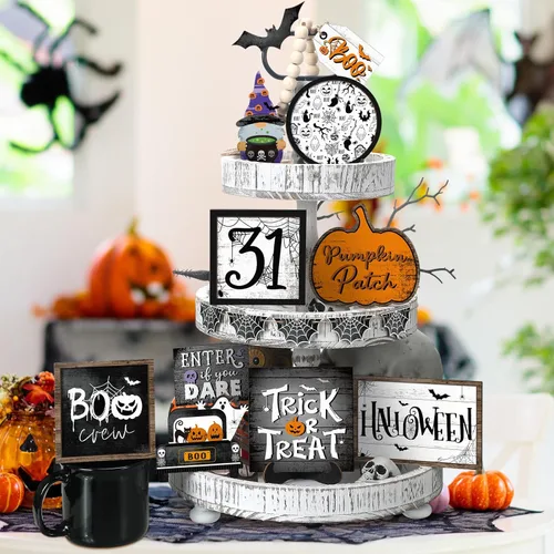 Miniatura 15 de FairySandy Juego de 14 piezas de decoración de bandejas escalonadas para Acción de Gracias, juego de decoración de bandejas escalonadas de calabaza