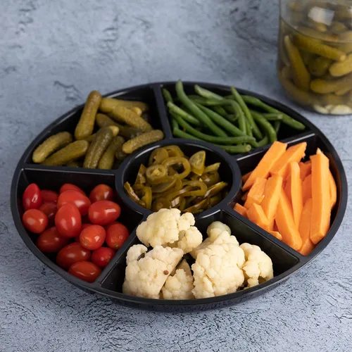 Miniatura 3 de PLASTICPRO Bandeja de servir redonda de plástico de 6 secciones/platillo (2, Negro)