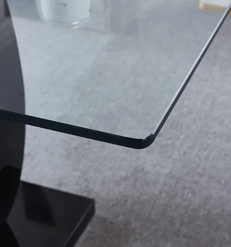 Miniatura 7 de Mesa de comedor rectangular moderna de vidrio, mesa de cocina de vidrio con parte superior de vidrio templado transparente y pedestal de base doble