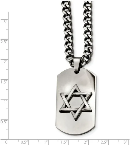Miniatura 3 de Collar con colgante de placa de perro judío de la suerte de la estrella de David de acero inoxidable sólido, cadena de eslabones con cierre