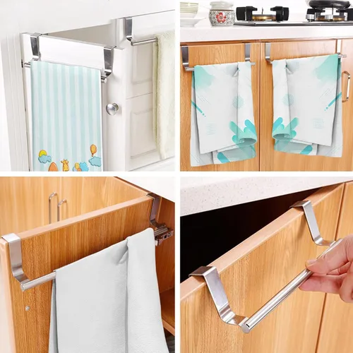 Miniatura 7 de Mziart Toallero moderno con ganchos para baño y cocina, colgador de toallas de acero inoxidable cepillado sobre gabinete (9 pulgadas)