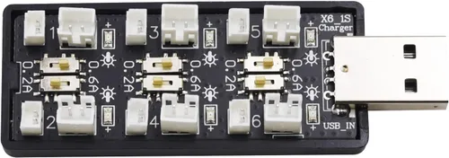 Blomiky Cargador de asiento USB 6 en 1 1S Li-ion/Lipo 3.7V-3.8V con JST-PH2.0 y JST1.25 Enchufe adecuado para batería Emax 1S 450mAh Lipo/cargador 6