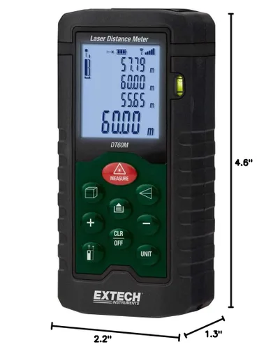 Miniatura 3 de Extech Medidor de distancia láser DT60M – Medidor láser digital de 196 pies con funciones de área/volumen/altura indirecta, pantalla retroiluminada