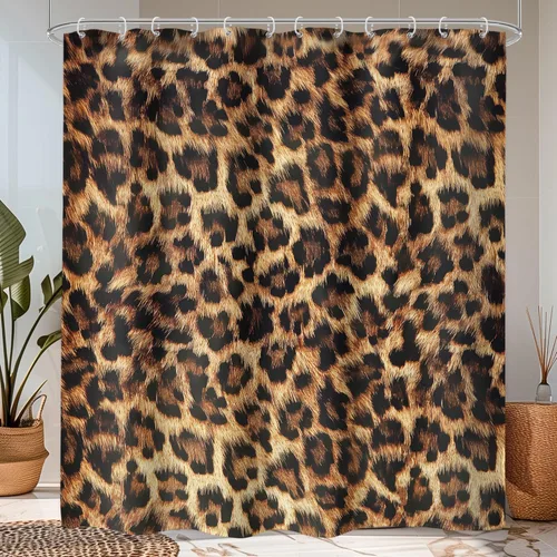 Miniatura 20 de Cortina de ducha con estampado de tigre, 60 pulgadas de ancho x 72 pulgadas de alto, safari salvaje, negro, marrón, potente pantera, piel de animal