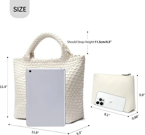 Miniatura 4 de BOSTANTEN Bolsas tejidas para mujer, bolso grande de cuero, bolso de mano de verano, playa, viaje, bolso de hombro de moda