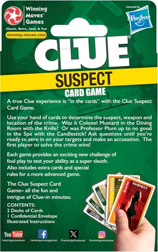 Miniatura 3 de Juego de cartas Clue Suspect - All the Fun of Clue - in Minutes!, por Winning Moves Games USA, Edición de juego de cartas portátil de la pista