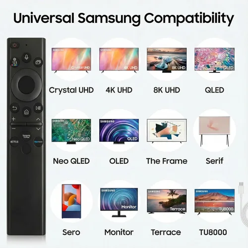 Miniatura 4 de para Samsung TV Remote BN59-01385A, compatible con Samsung Smart TV 2019-2025, control remoto de voz de carga solar, USB-C recargable