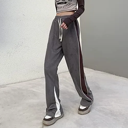 Miniatura 6 de Veryin Pantalones deportivos abiertos de gamuza sintética para mujer, pantalones de baile acampanados para hombre, pantalones casuales de pierna