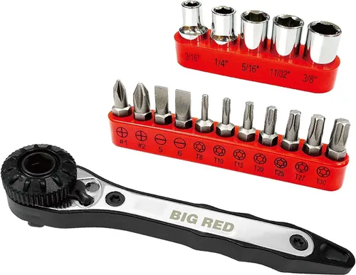 BIG RED BHT-17HTRS01R Torin Mini Juego de destornilladores de trinquete de 36 dientes, reversible súper alto par de torsión de 1/4 de pulgada y