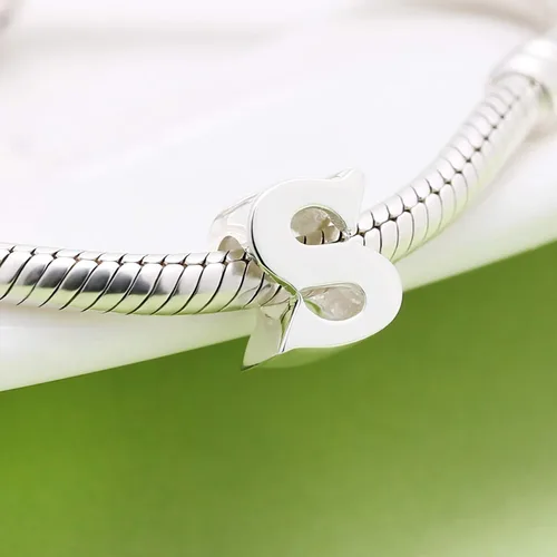 Miniatura 2 de Abalorio de plata de ley 925 con letra inicial de la A a la Z, se adapta a pulseras Pandora, collar, Plata esterlina