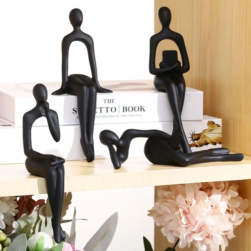 CYYKDA Decoración para estantería Estatua del pensador negra Figuras Set de 4 - Decora tu hogar, oficina o estantería con esculturas de arte