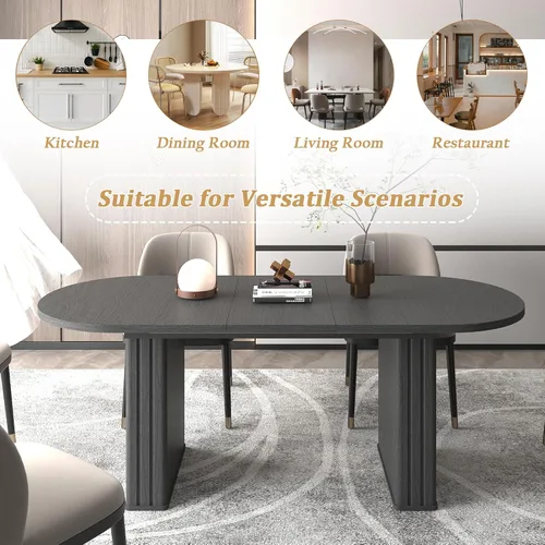 Miniatura 5 de Juego de 4 mesas de comedor extensibles, mesa de comedor ovalada negra y 4 sillas de comedor de terciopelo negro con patas de madera, juego de mesa