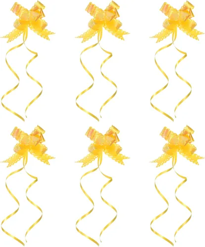 Miniatura 8 de PATIKIL Lazos iridiscentes de 2.2 pulgadas, paquete de 40 lazos de cuerda para envolver regalos, corbatín decorativo para bodas, fiestas, Azul claro