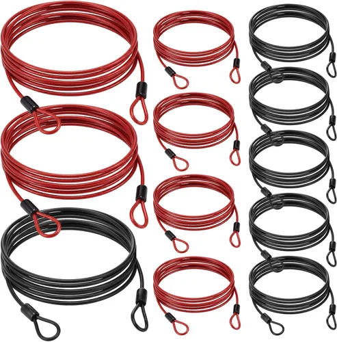 Miniatura 8 de Paquete de 12 cables de seguridad para equipaje con bucles de 4 pies y 0.118 in recubierto de acero trenzado para bicicleta, cable de doble bucle