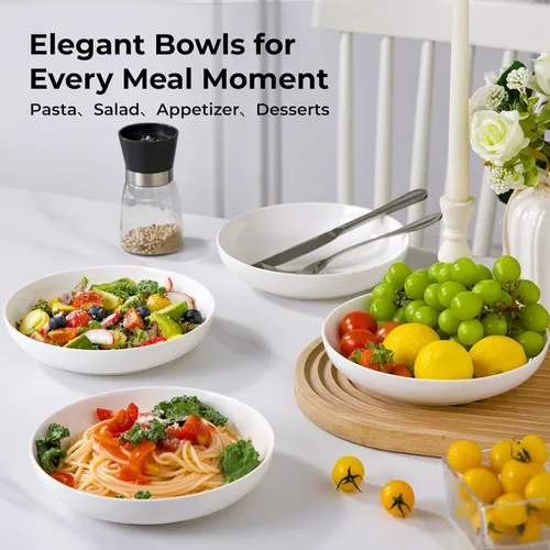 Miniatura 3 de YHY - Juego de 4 cuencos para pasta, platos de ensalada de cerámica de 22 onzas, platos de porcelana poco profundos de 7.8 pulgadas de ancho