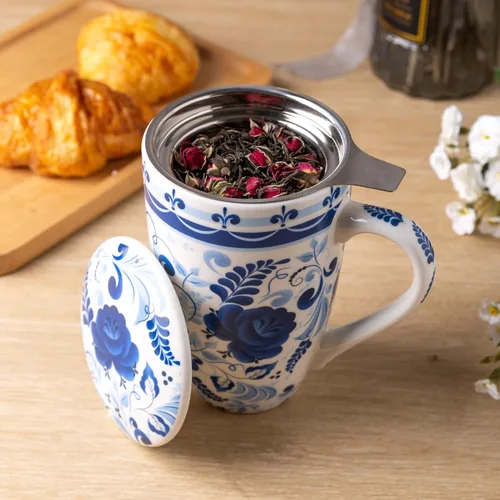 Miniatura 2 de GBHOME Taza de té con infusor y tapa, taza de té grande de cerámica de 18 onzas para hojas sueltas, apta para microondas y lavavajillas, taza