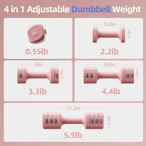 Miniatura 3 de Lightweight Adjustable Dumbbell Kettlebell Set - 4 in 1 Free Weight Set with Kettlebell Grip Converter, Each 2.2 3.3 4.4 5.5lb Quick Change