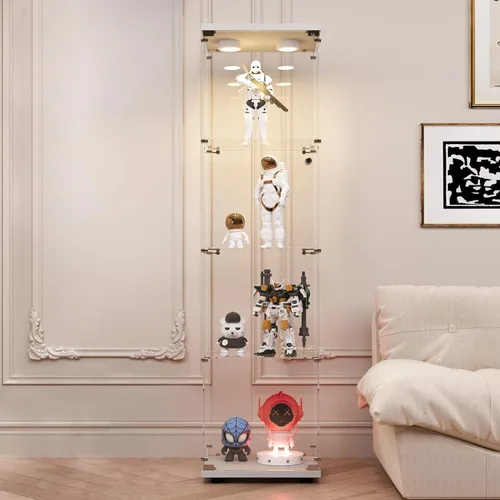 Miniatura 17 de LFT HUIMEI2Y Vitrina de cristal con puerta y cerradura, gabinete Curio de 4 niveles para coleccionables, figuras, vino, vitrina de vidrio templado