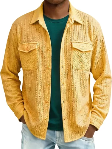 Miniatura 39 de Camisas con botones para hombre, casual, de manga larga, con cuello jacquard, texturizada, ligera, sobrecamisa, sobrecamisa
