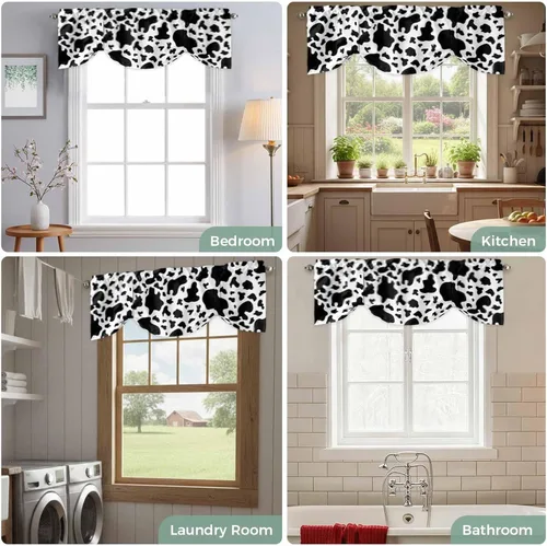 Miniatura 5 de Cenefa de amarre para ventanas, cortinas de cocina con textura de vaca, cenefas con bolsillo para barra, tratamientos cortos, textura animal, cenefa