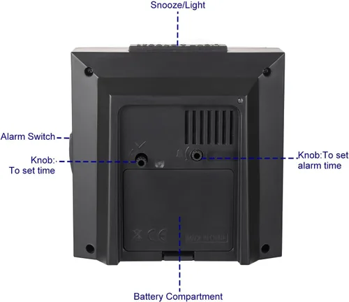 Miniatura 5 de Reloj despertador analógico grande de 4.7 pulgadas, funciona con pilas, legible para personas mayores, iluminado bajo demanda y repetición, sonidos