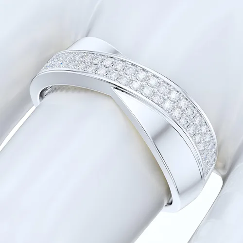Miniatura 5 de Sterling Silver 6.5mm Wide X CrissCorss Two Rows Simulated Round Brilliant Cut Diamond or Genuine Moissanite Wedding Ring