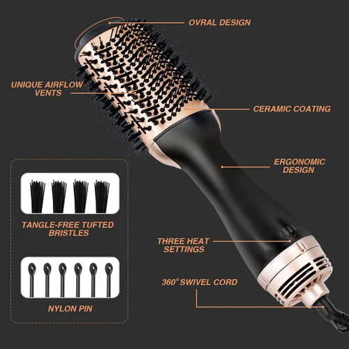 Miniatura 4 de Beautimeter Cepillo secador de pelo, cepillo de aire caliente, secador de pelo de un solo paso y voluminizador, 4 en 1, moldeador de cabello iónico