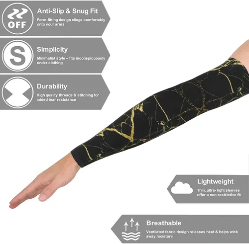 Miniatura 9 de Mangas de compresión con estampado de mármol negro y dorado para hombres y mujeres, protección solar UV