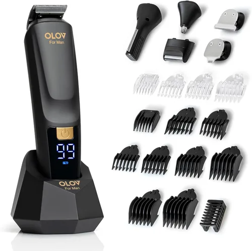 OLOV For Man Cortadora de barba, kit de aseo todo en uno para hombre de 21 piezas y cortapelos, nariz, oído, cuerpo y cara, maquinilla de afeitar