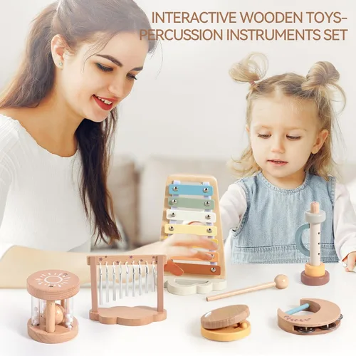 Miniatura 8 de Juegos de instrumentos musicales de xilófono de madera, juguete para niños, sonajero de campana, nube Montessori, juguetes de percusión musical