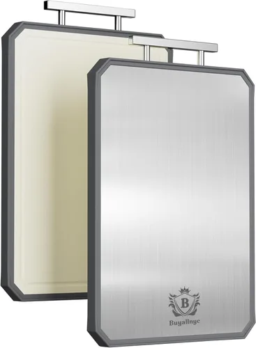 Tabla de cortar de acero inoxidable para cocina - (16" x 11") Grande de doble cara de acero/paja de trigo PP tabla de cortar para carne, verduras y