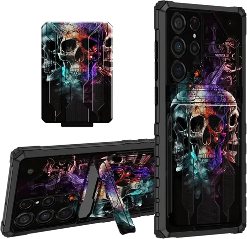 Miniatura 46 de Funda tipo cartera para Samsung Galaxy S22 Ultra con soporte para tarjeta de crédito y soporte de doble capa de policarbonato duro de PC suave TPU a