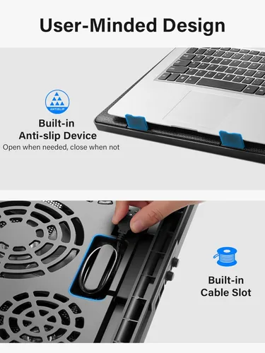 Miniatura 5 de Kootek Almohadilla de enfriamiento para computadora portátil de 12 pulgadas -17 pulgadas - Almohadilla para enfriamiento de 5 ventiladores Azul
