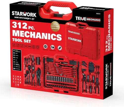 Miniatura 7 de STARWORK TRUE MECHANIC - Juego de herramientas mecánicas de 312 piezas y juego de zócalos, profesional, SAE/métrico