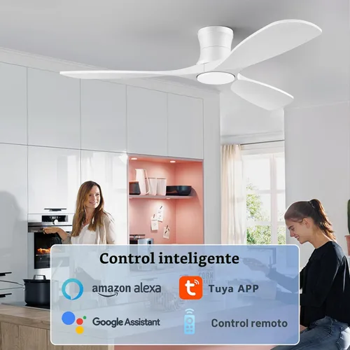 Miniatura 2 de Ventiladores de techo inteligentes de perfil bajo de 52 pulgadas con control remoto de luces, motor de CC silencioso, ventilador de techo empotrado
