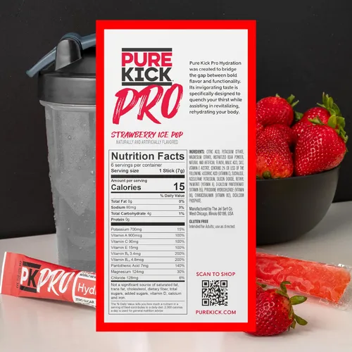 Miniatura 5 de PURE KICK PRO Mezcla para Bebida de Hidratación con Electrolitos, Paleta de Hielo de Fresa, Incluye 1 Caja con 6 Sobres en Cada Caja