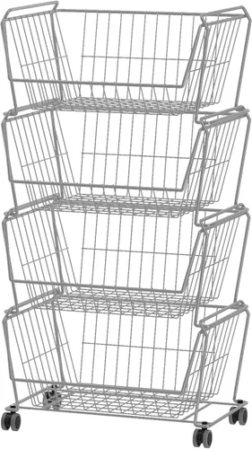 Miniatura 14 de PUSDON Cestas de almacenamiento de metal apilables de 4 niveles, estante antióxido para frutas y verduras, estante de doble uso para cocina, hogar