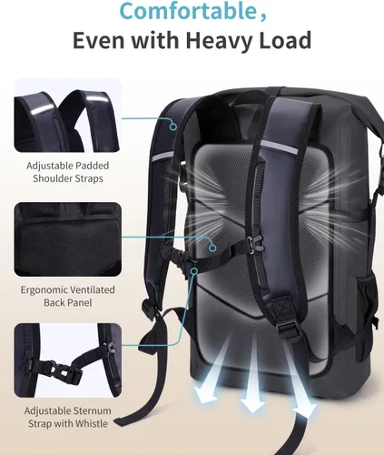 Miniatura 2 de ECOHUB Mochila impermeable para mujeres y hombres, bolsa seca resistente de 30L con cierre enrollable para viajes con funda impermeable IPX8