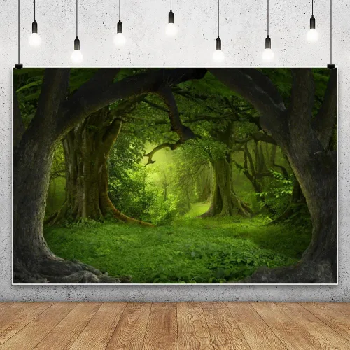 Miniatura 6 de Leowefowa Telón de fondo verde de bosque de selva de 6 x 4 pies para cumpleaños, bosque encantado, pastizales verdes, fondo de fotografía de vinilo