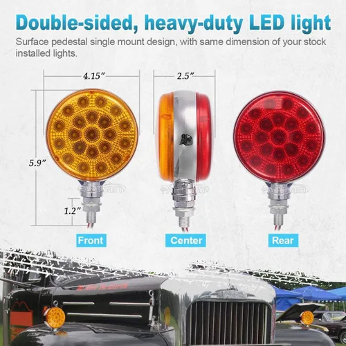 Miniatura 7 de Partsam Luces de pedestal LED redondas rojas y ámbar de doble cara con reflectores 42 LED impermeables, para camión, remolque, SUV, RV, soporte