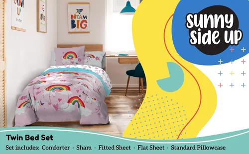 Miniatura 2 de Juego de edredón de unicornios arcoíris de Sunny Side Up para cama individual de 5 piezas - juego de ropa de cama para niños que incluye edredón