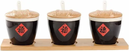 Tarros de especias China, retro, de cerámica, porcelana, tanque de agua, tanque de salsa de sal, bendición de cerámica, palabra, condimento, caja de
