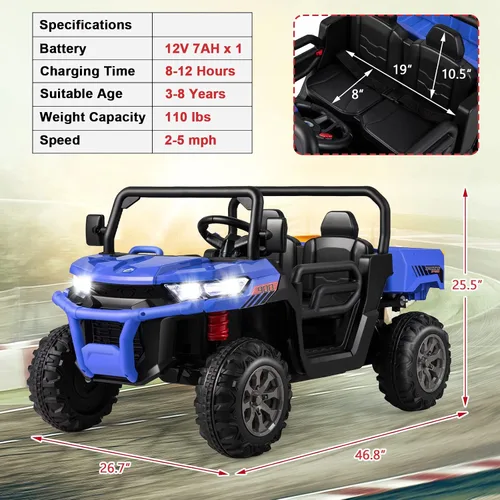 Miniatura 6 de Costzon Camión volquete con control remoto, UTV eléctrico de 12 V para niños con cama volquete eléctrica, función de balanceo, pala, 4 suspensiones