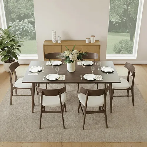 Miniatura 14 de KISLOT Rattan Dining Chairs Set of 4, Upholstered Modern Dining Room Chairs, Mid Century Oak Wood Kitchen Chairs with Rattan Backrest for Farmhouse