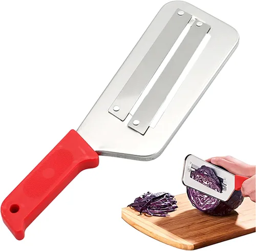 Cuchillo triturador de acero inoxidable, cortador de doble capa, cortador de verduras multifuncional, triturador de repollo, cuchillas afiladas, Rojo
