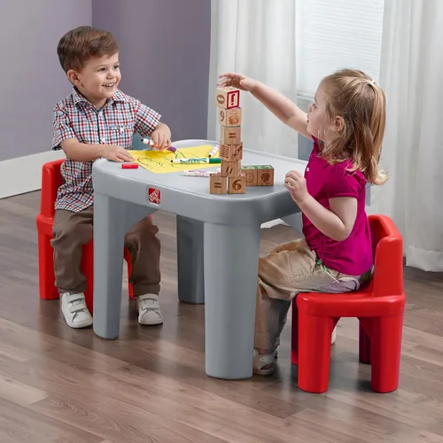 Miniatura 5 de Set de mesa y sillas Step2 Mighty My Size para niños, mesa de actividades de sala de juegos para manualidades, hecha de plástico duradero, para Gris