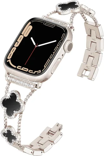 Miniatura 7 de wipalor Correa de trébol de cuatro hojas para Apple Watch para mujer de 42mm 41mm 40mm 38mm, correas delgadas iWatch para mujer, correas metálicas