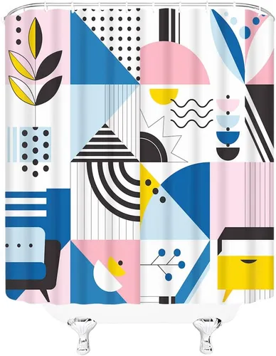 Miniatura 9 de Cortina de ducha geométrica, negro, gris, rojo, blanco, geometría abstracta, azulejos de moda, patrón sin costuras, tela de diseño moderno, juego