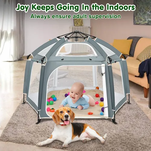 Miniatura 4 de Corralito desplegable para bebé, corralito portátil para bebés y niños pequeños con sombras extraíbles y 2 cubiertas UV laterales, corralito ligero