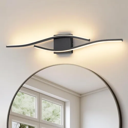 Joossnwell Lámpara de tocador de baño, moderna lámpara de baño sobre espejo de 31.5 pulgadas, barra de luz negra regulable 5CCT, luces LED de Negro